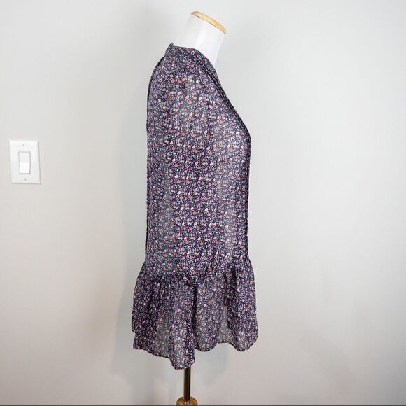 American Rag Womens Size Small Blue Floral Semi Sheer Peplum Blouse Prairie - Picture 3 of 8